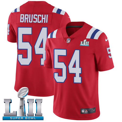 Nike Patriots #54 Tedy Bruschi Red Alternate Super Bowl LII Men's Stitched NFL Vapor Untouchable Limited Jersey - Click Image to Close